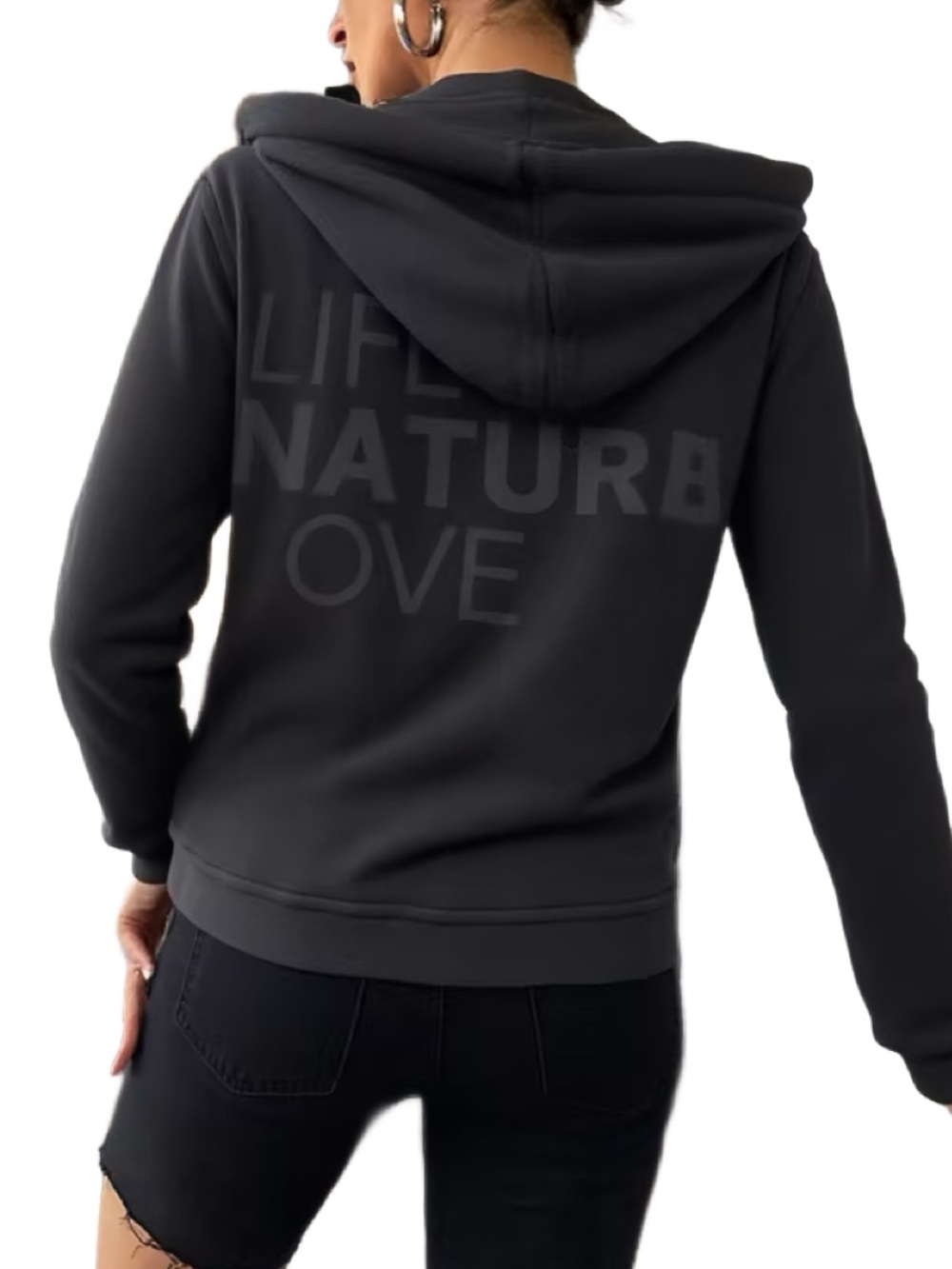 Freecity Lets Go Black Zip Hoodie with Star Detail and Back Logo Graphic Size S